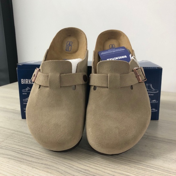 Birkenstock Boston clogs suede taupe soft sole (wide) - Picture 4 of 5